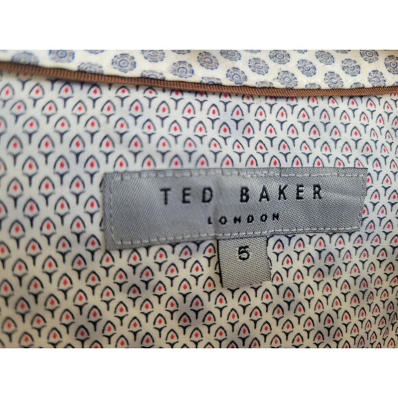 Ted Baker Men Cream Blue Diamond Pattern Dress Shirt Size 5 100% Cotton Portugal - Picture 3 of 11